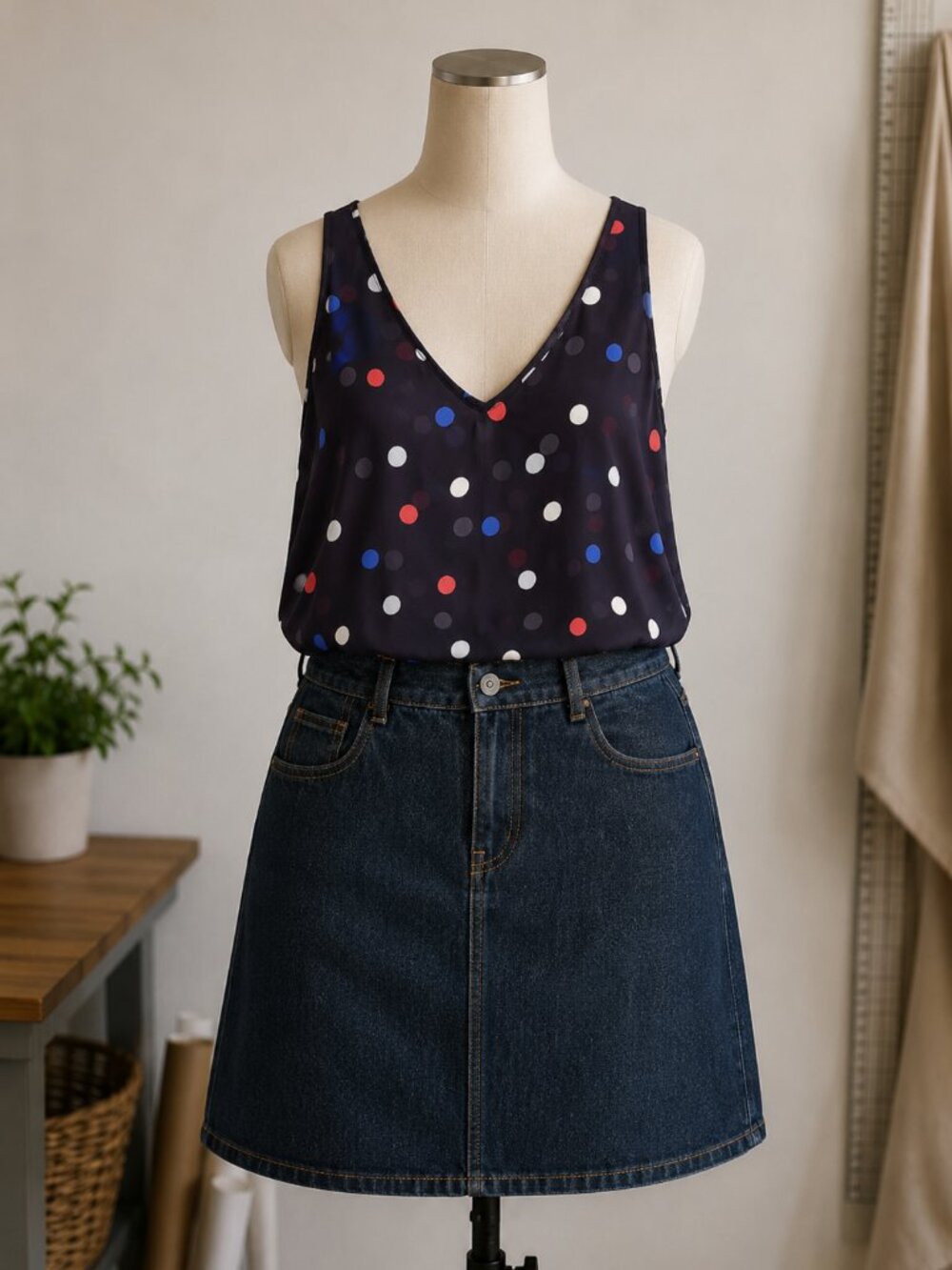 Navy/multi flowy tank top